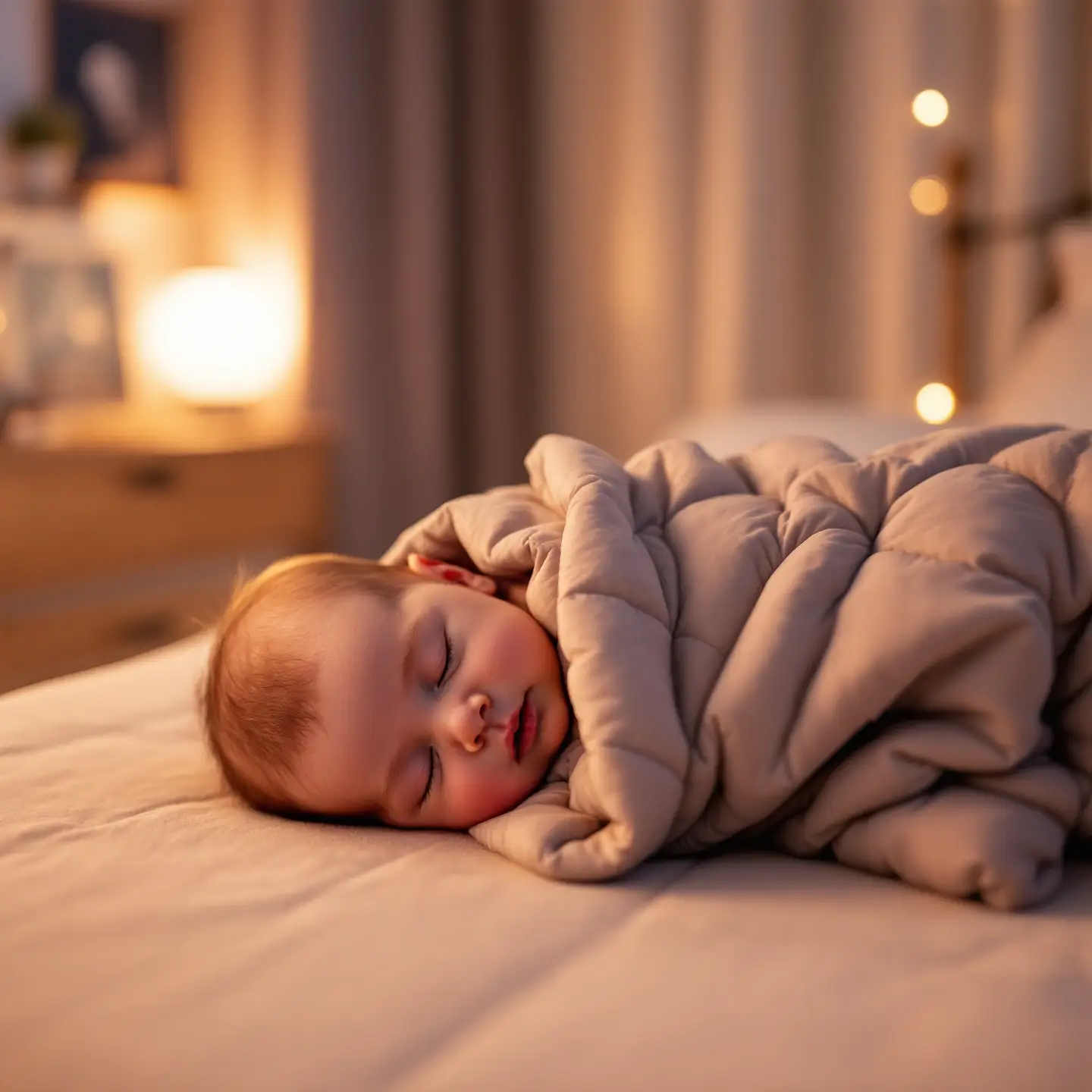 Bébé dormant paisiblement dans son berceau, illustrant l'importance d'adapter le sommeil de bébé aux saisons.