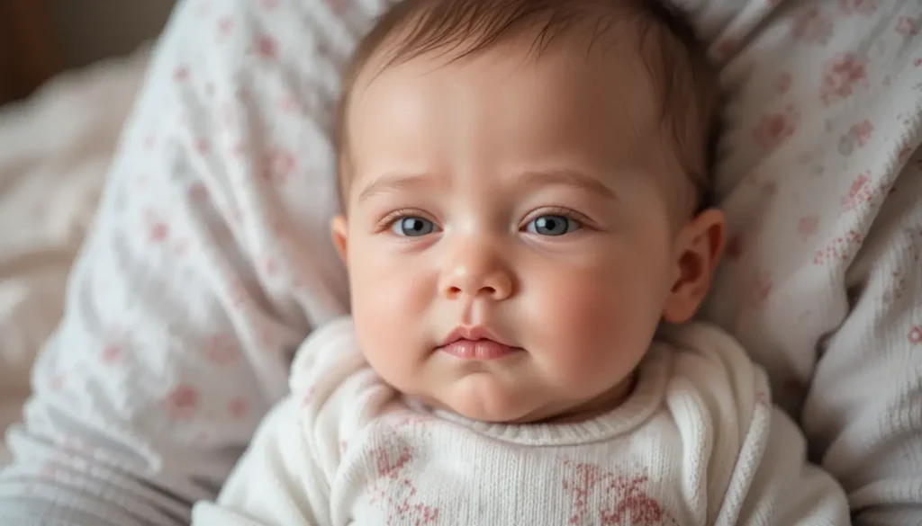 Bébé de 3 mois montrant de légers signes de fatigue, parent attentif.