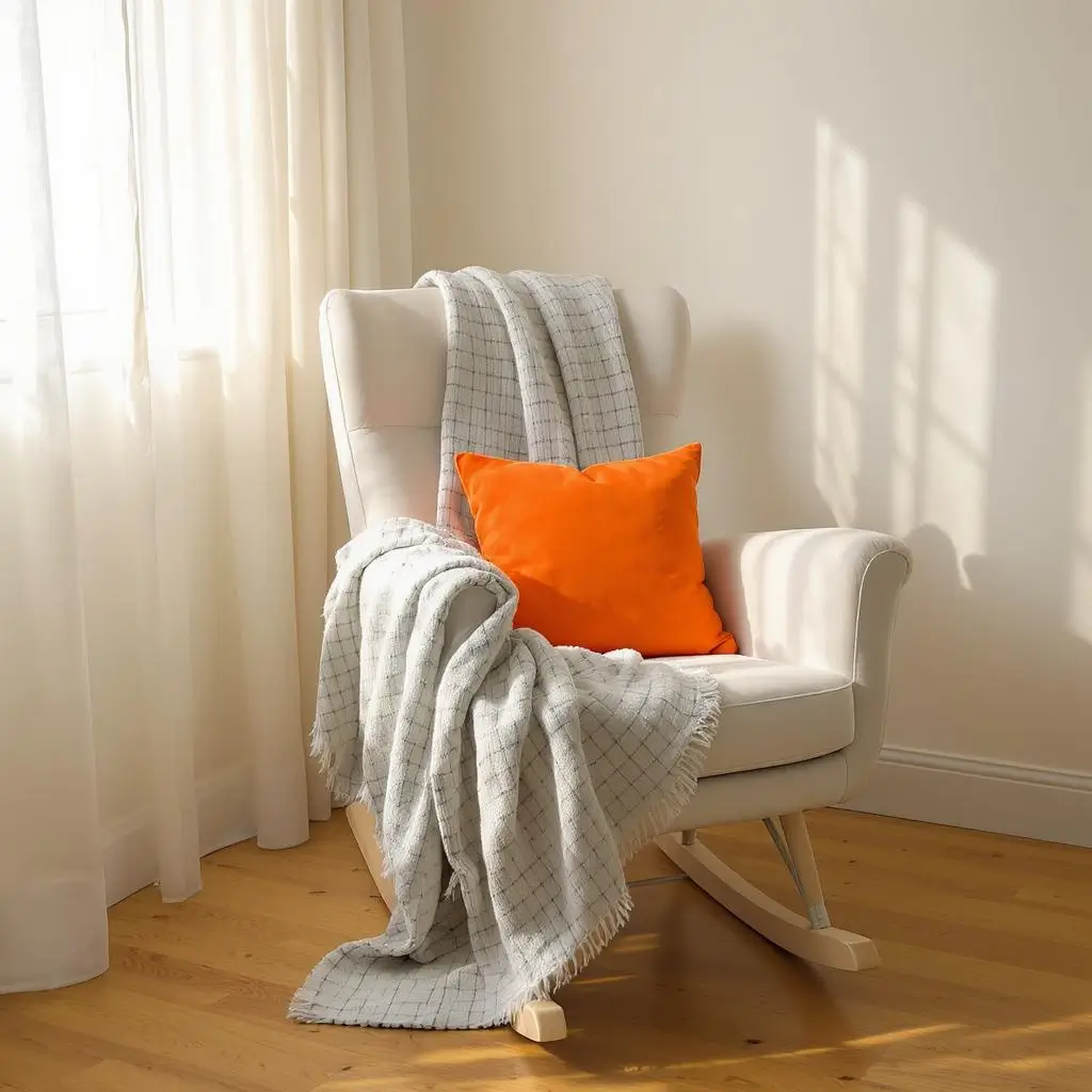 Fauteuil d'allaitement à bascule, silencieux et confortable.