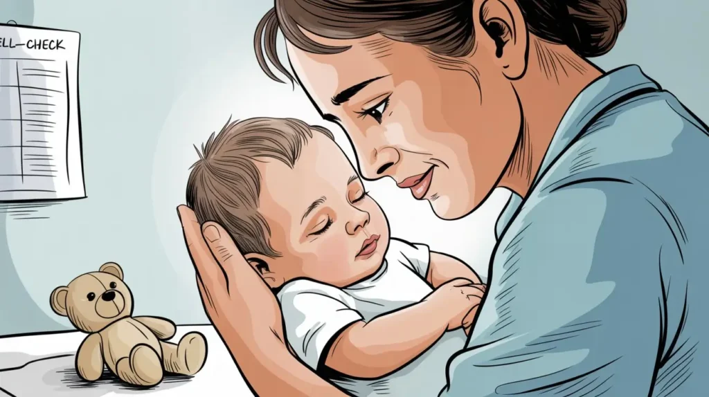 Une illustration d'un parent rassuré une fois avoir consulté son pédiatre.