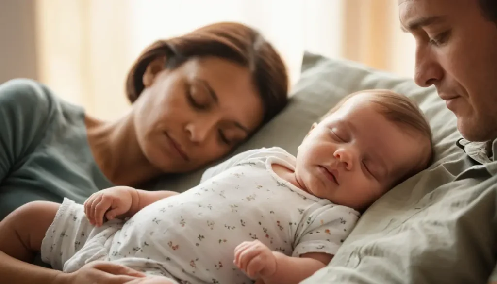 Parent veillant sur son bébé endormi, rassurés et avec tendresse