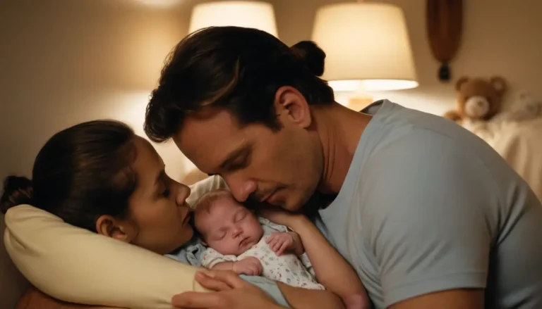 Bébé de 1 mois qui fait ses nuits, avec ses parents qui le regardent, rassurés.