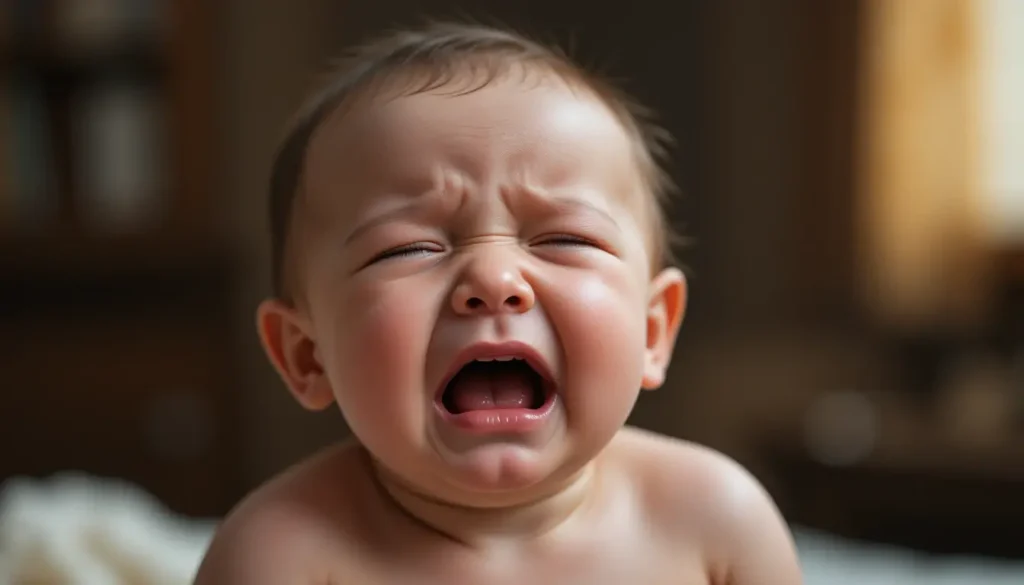Bébé en surfatigue, pleurant par manque de sommeil.
